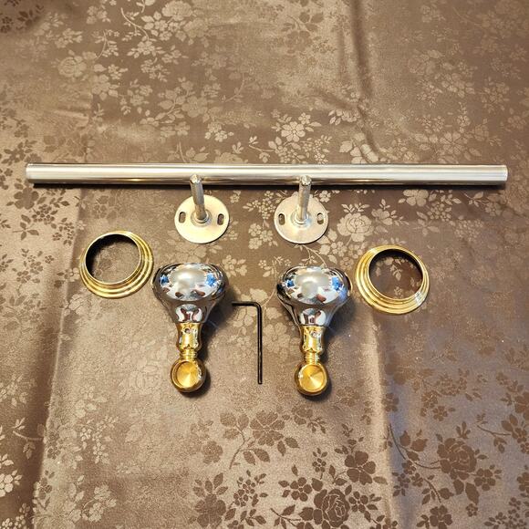 Two-Tone Chrome Brass Polished Decorative Round Wall Mount Towel Rod - Picture 7 of 8